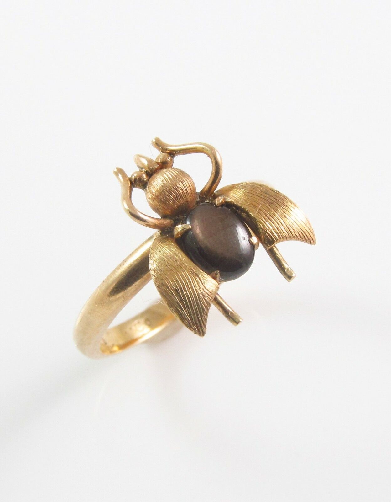 Vintage 14k Gold Tiger's Eye Fly Bee Insect Conversion Ring Size 4.75
