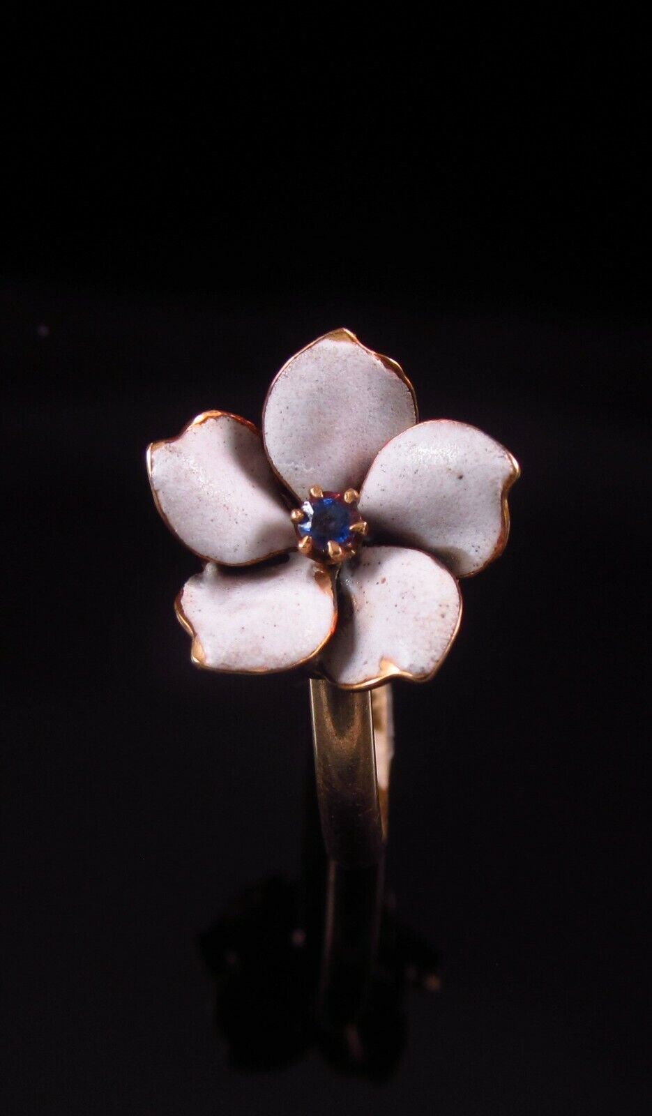 Antique 18k Gold Enamel Sapphire Pansy Style Flower Conversion Ring Size 6.25