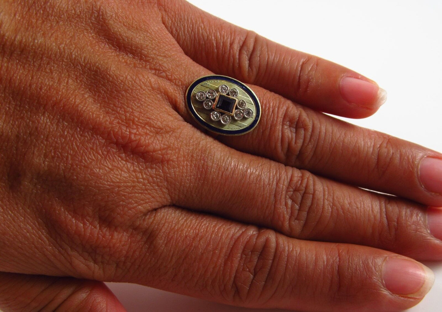 Antique 14k Gold Edwardian Enamel Diamond & Sapphire Conversion Ring Size 5.5