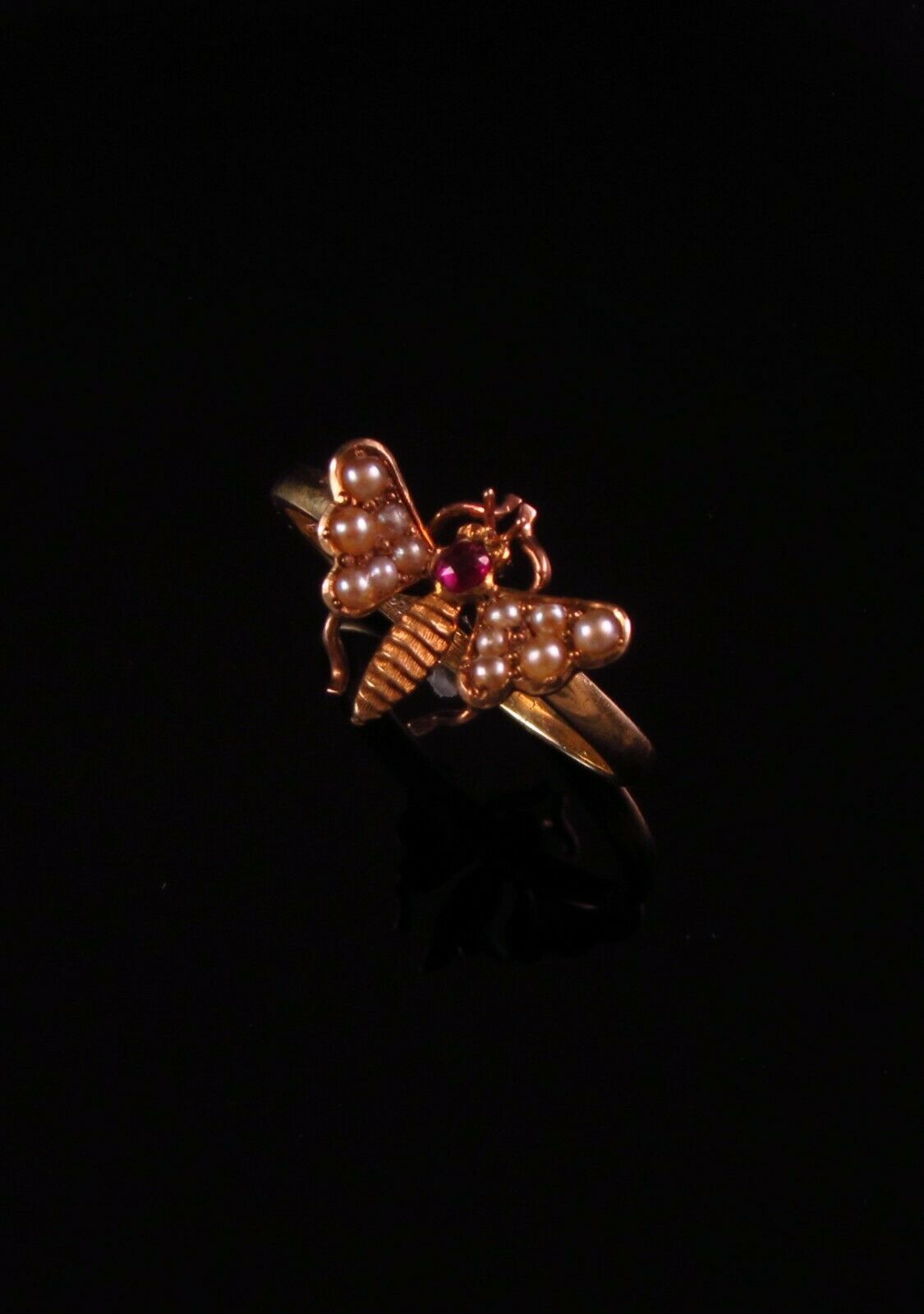Antique 14k Gold Victorian Garnet Butterfly Pearl Conversion Ring Size 7.25