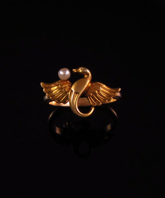 Antique 14k Gold Art Nouveau Winged Serpent Dragon Pearl Conversion Ring Size 6