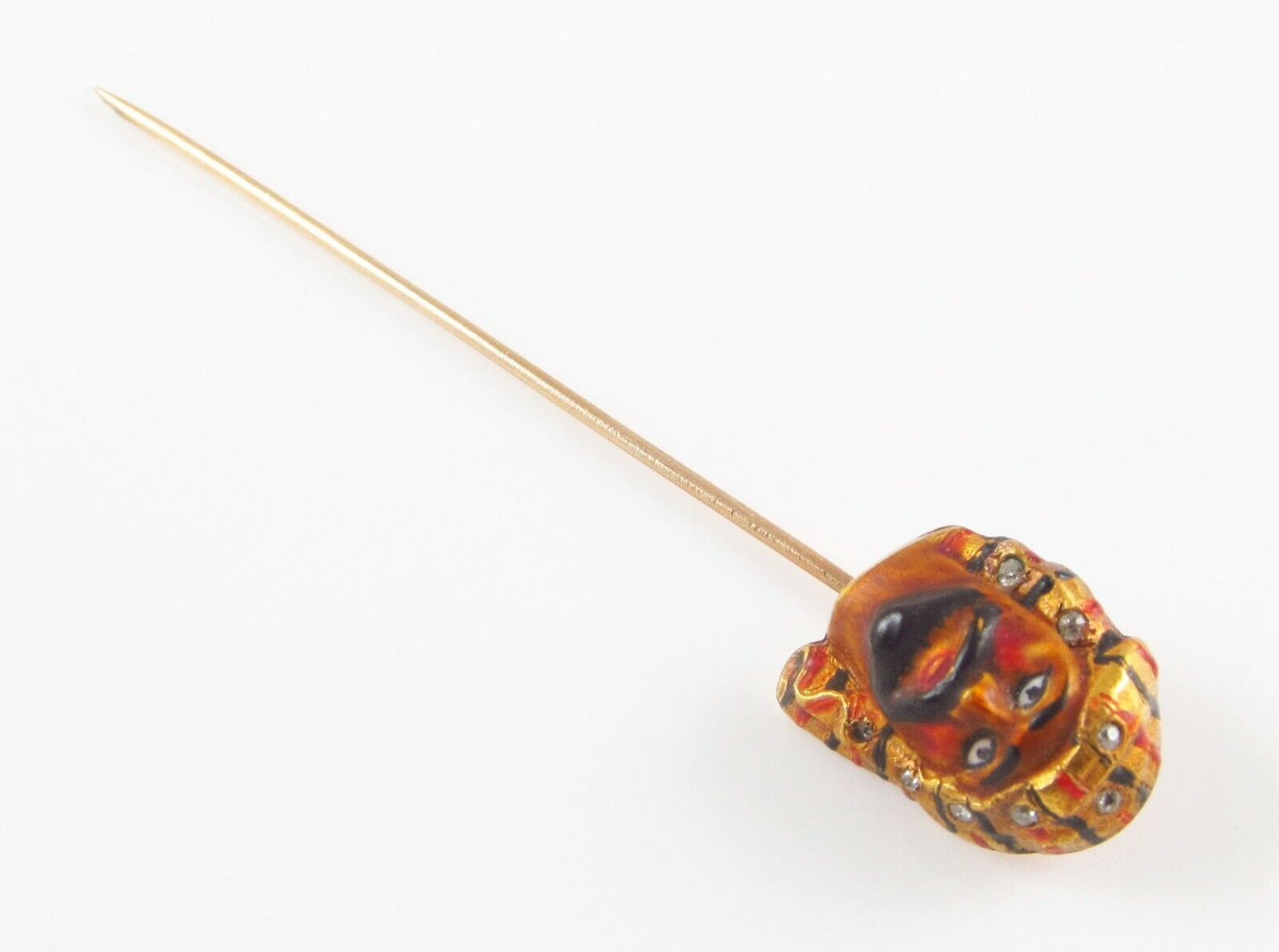 Antique 14K Gold Art Nouveau Polychrome Enamel & Diamond Arab Sheik Stick Pin