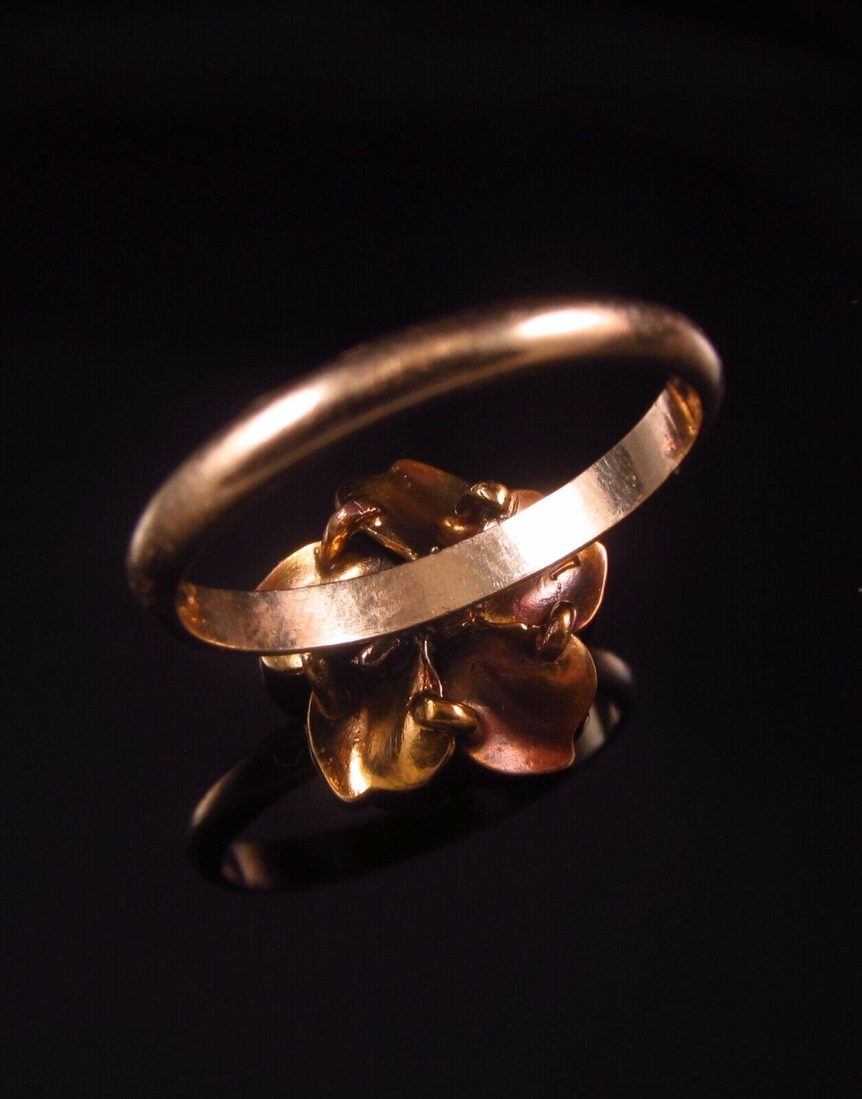 Antique 18k Gold Enamel Sapphire Pansy Style Flower Conversion Ring Size 6.25