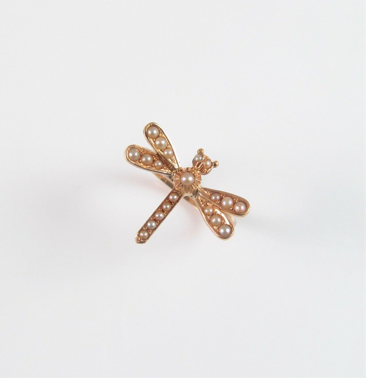 Antique 14k Gold Victorian Edwardian Dragonfly Pearl Conversion Ring Size 5
