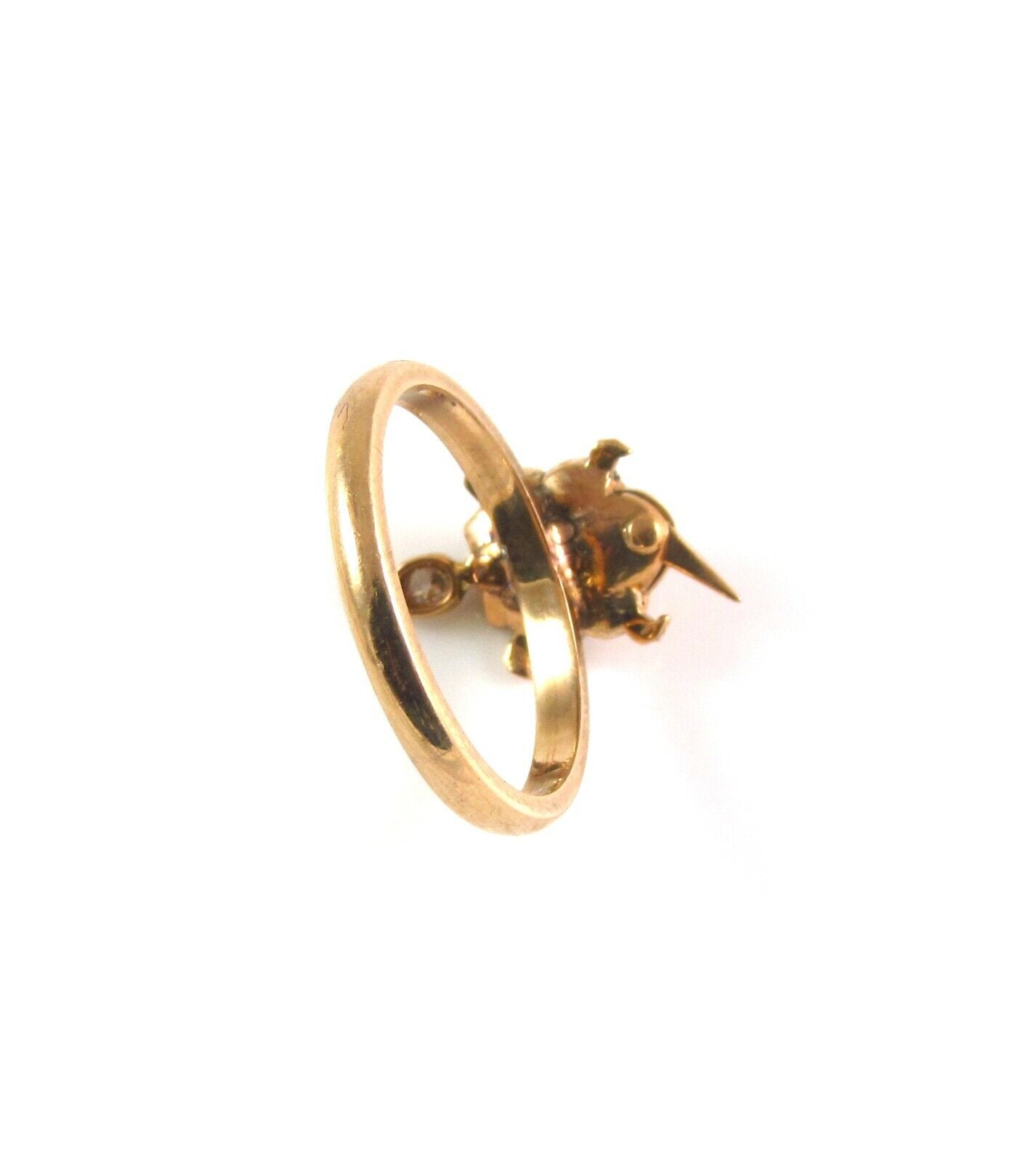 Antique Victorian 14k Gold Enamel & Diamond Turtle Conversion Ring Size 5.25