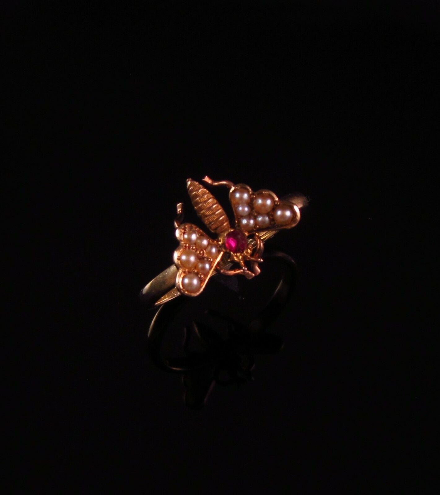Antique 14k Gold Victorian Garnet Butterfly Pearl Conversion Ring Size 7.25
