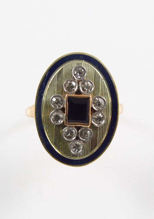 Antique 14k Gold Edwardian Enamel Diamond & Sapphire Conversion Ring Size 5.5