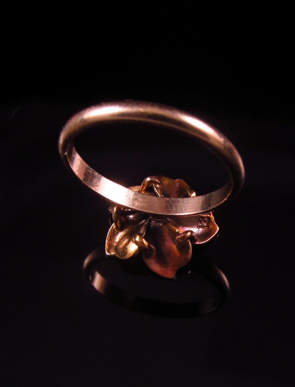 Antique 18k Gold Enamel Sapphire Pansy Style Flower Conversion Ring Size 6.25