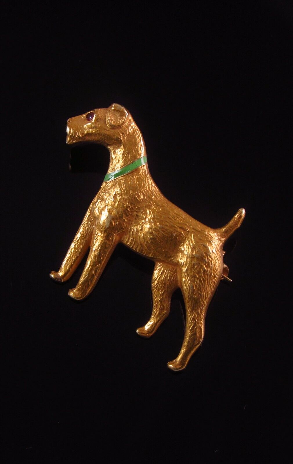 Vintage 14K Gold Enamel Sloan & Co. Irish Terrier Dog Brooch Pin With Ruby Eye