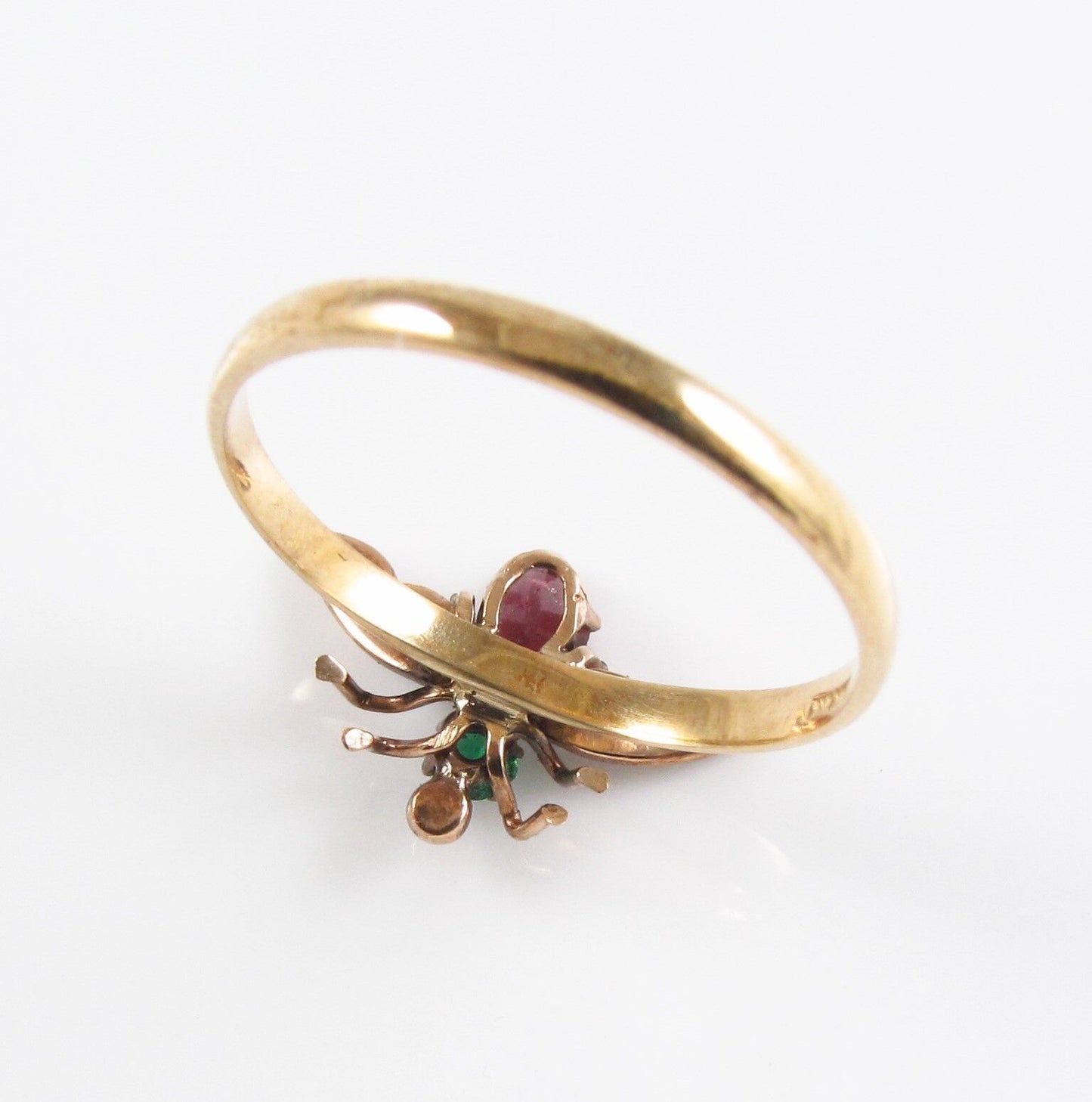 Antique Victorian Ladies 14k Gold Paste Stone & Pearl Insect Fly Bee Ring Size 7