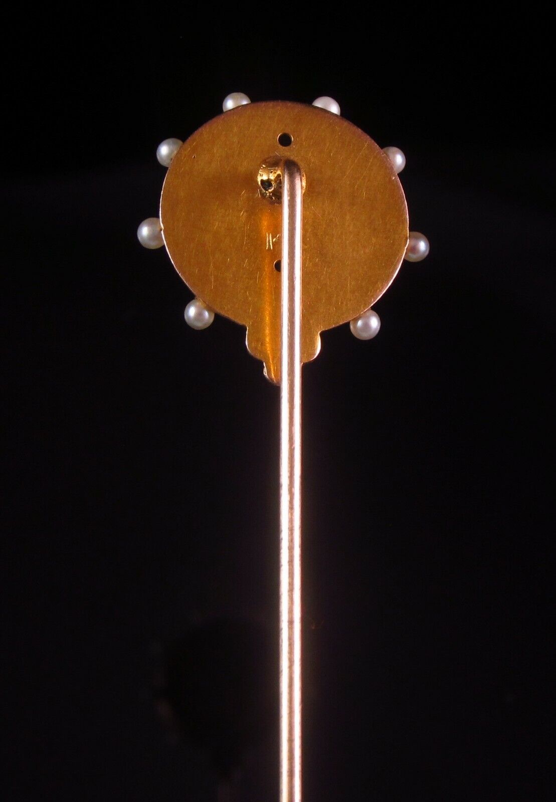 Antique Art Nouveau 14K Yellow Gold Pearl Enamel Byzantine Lady Stick Pin