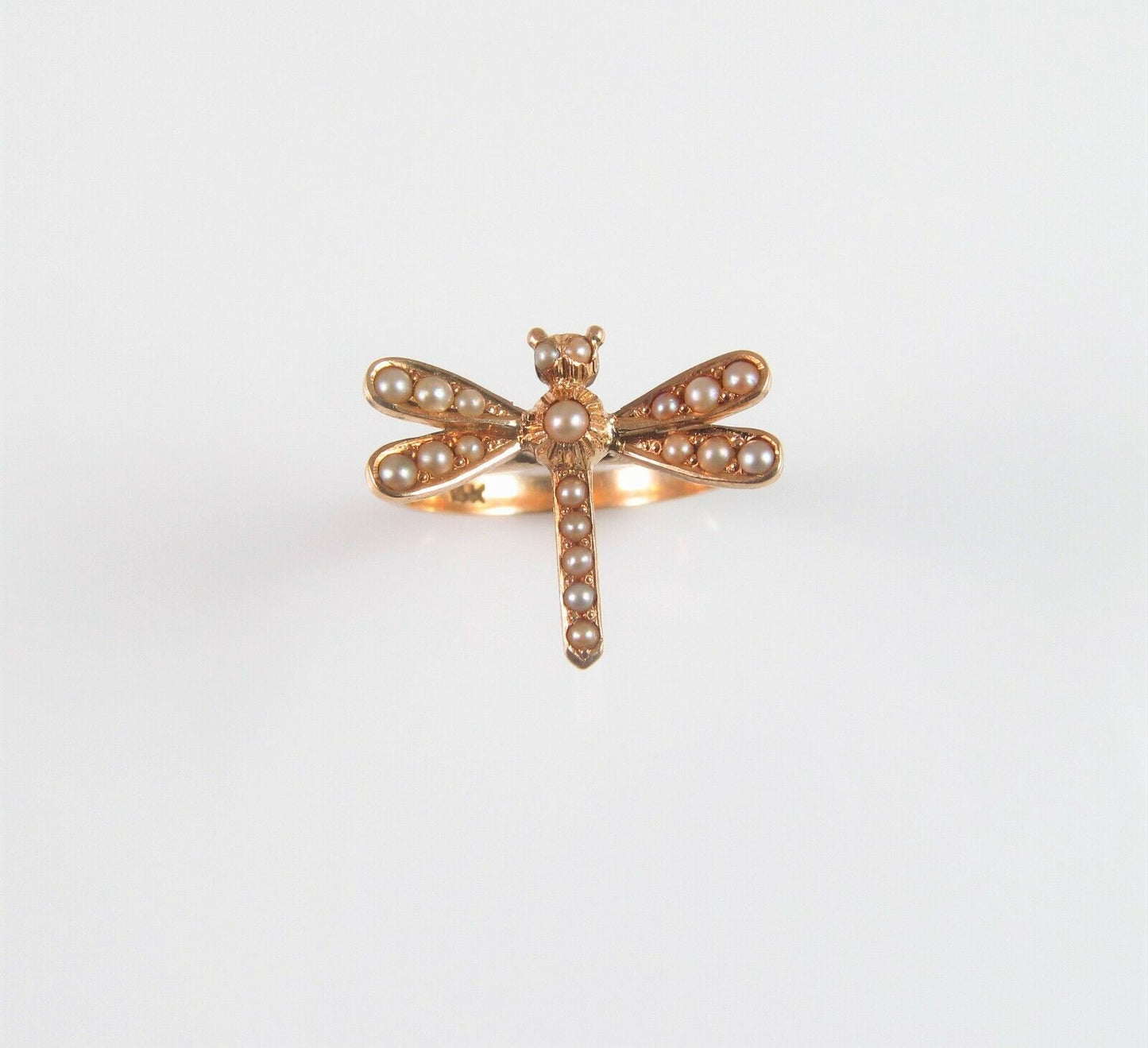 Antique 14k Gold Victorian Edwardian Dragonfly Pearl Conversion Ring Size 5