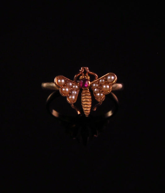 Antique 14k Gold Victorian Garnet Butterfly Pearl Conversion Ring Size 7.25