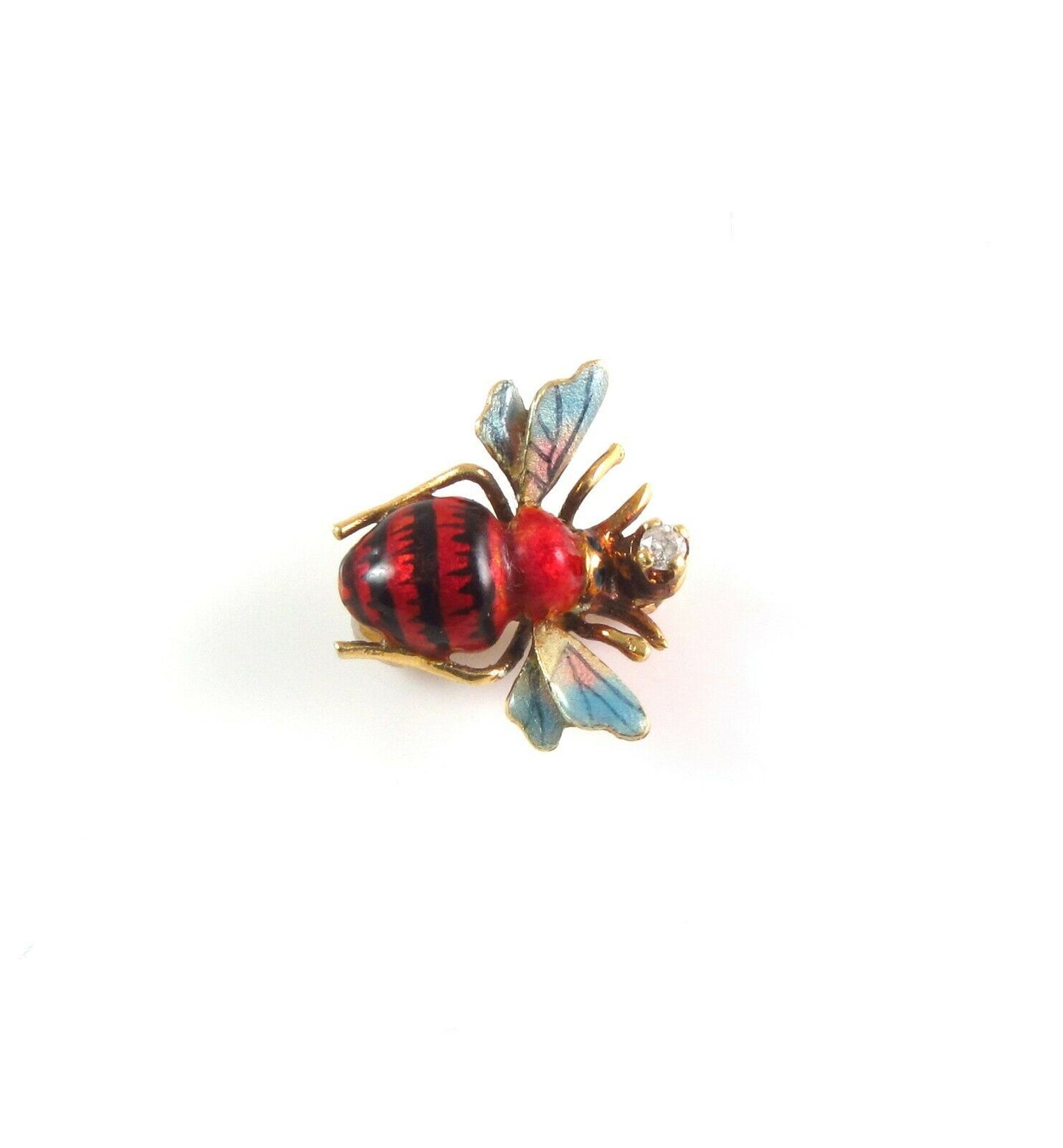 Vintage Estate14k Gold Polychrome Enamel & Diamond Bug Insect Bee Brooch Pin