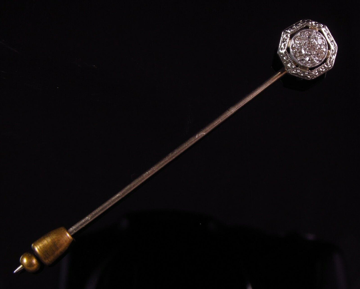Antique Art Deco 14k White Gold & Platinum Diamond Cluster Stick Pin