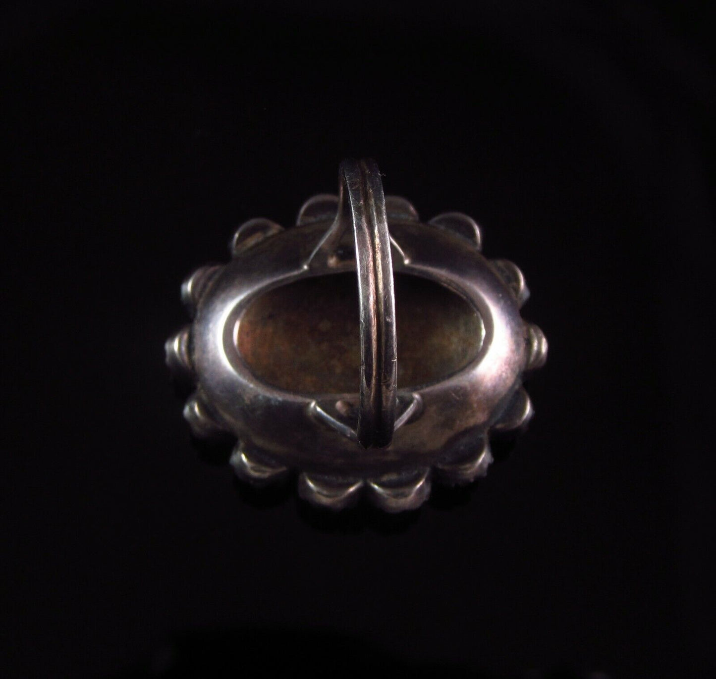 Antique Victorian Silver Bohemian Garnet & Porcelain Child Portrait Ring Size 6