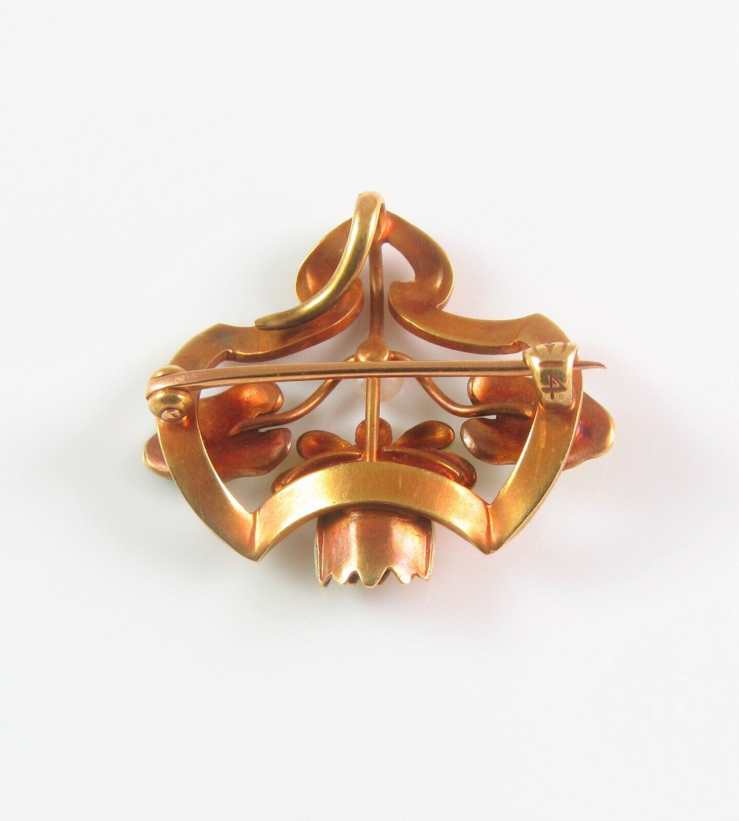 Antique 14k Gold Art Nouveau Whiteside & Blank Enamel Water Lily Brooch Pin