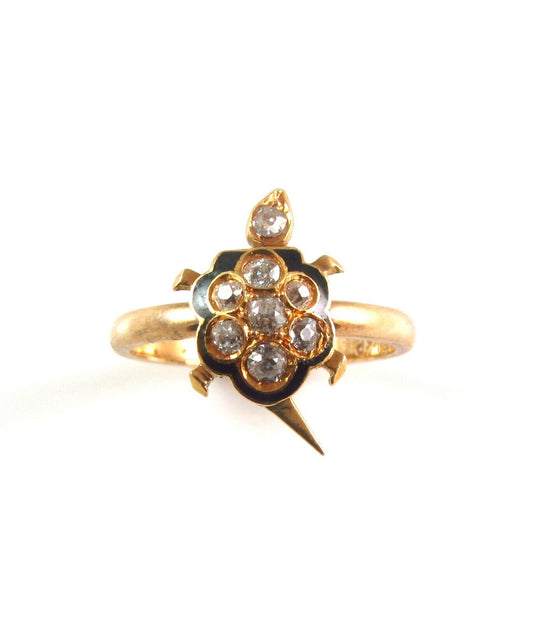 Antique Victorian 14k Gold Enamel & Diamond Turtle Conversion Ring Size 5.25