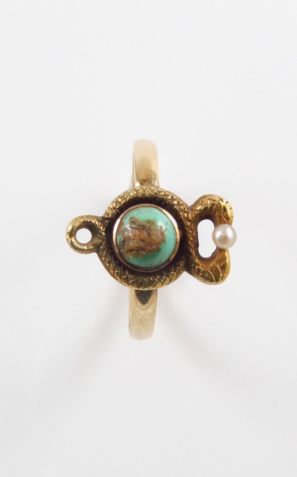 10k Gold Victorian Art Nouveau Twisted Serpents Pearl & Turquoise Ring Size 4.5