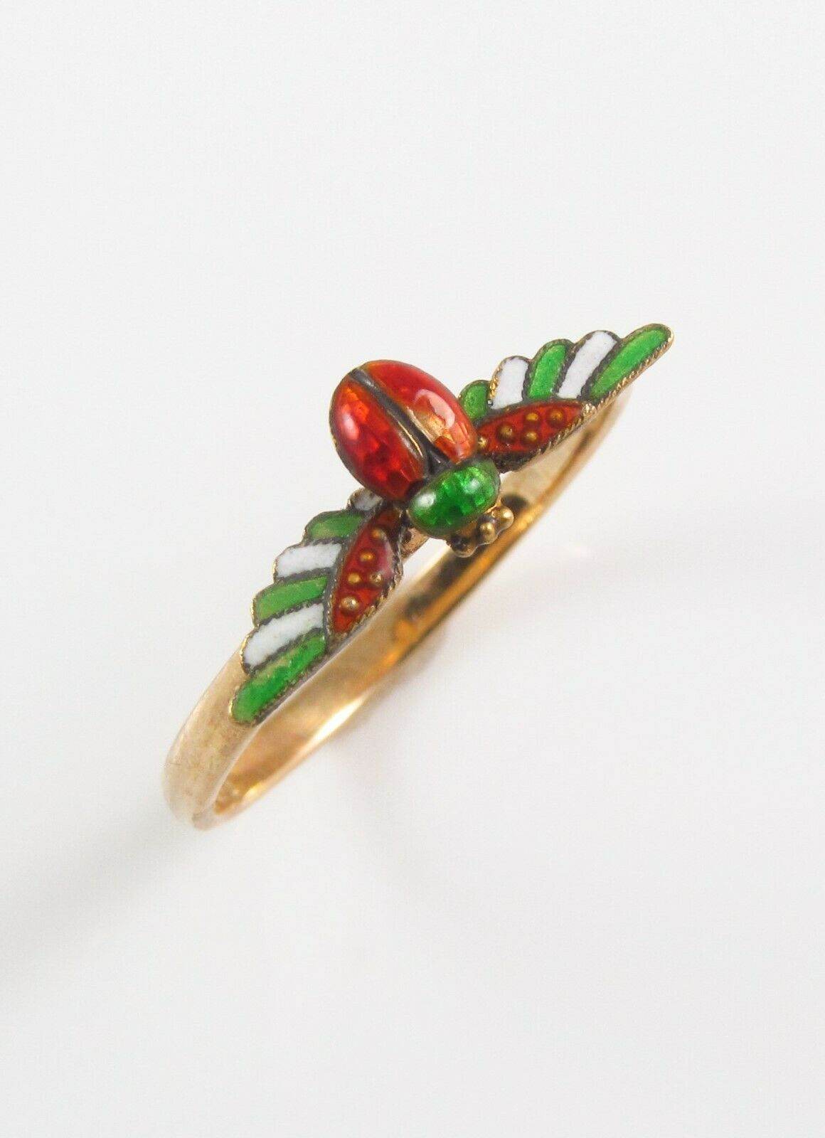14K Gold Victorian Egyptian Revival Enamel Winged Scarab Conversion Ring 7.75