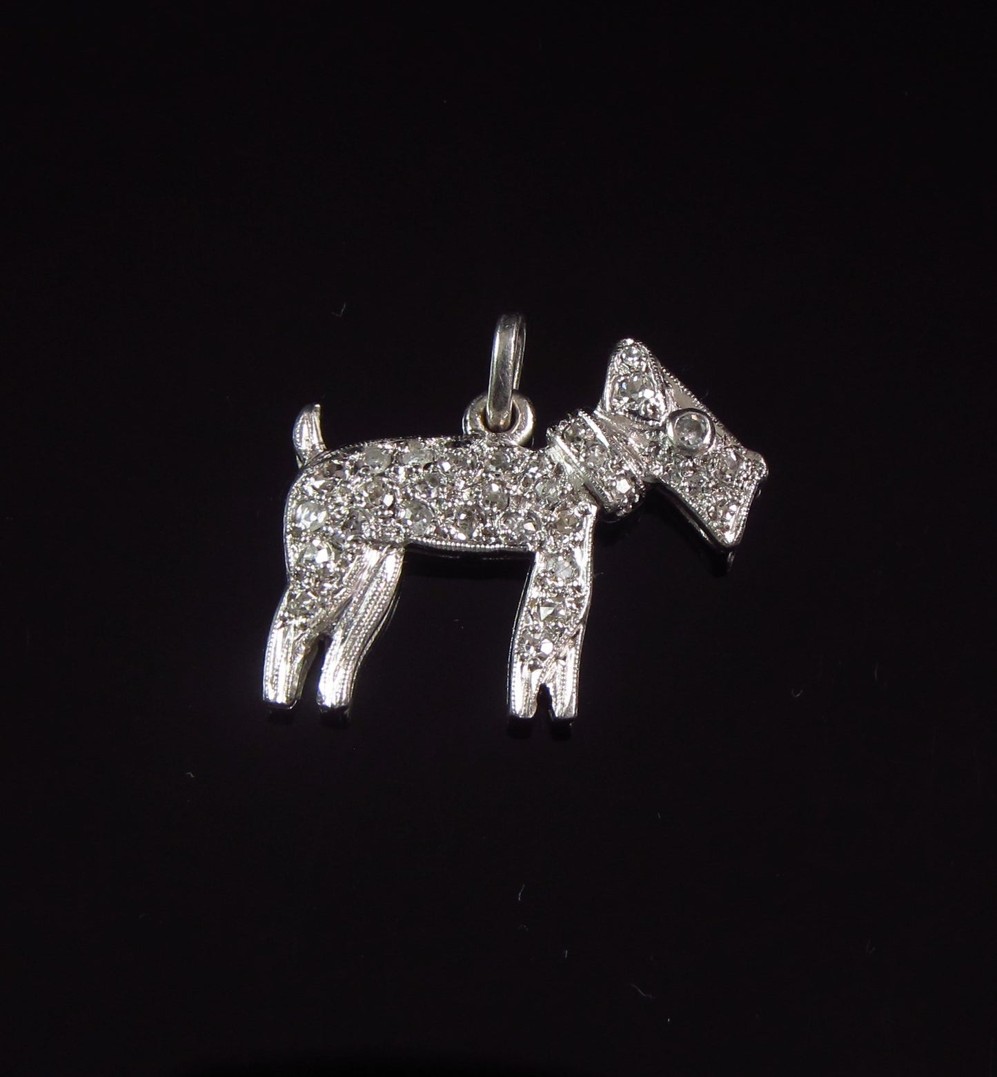 Antique Art Deco Platinum White Diamond Dog Charm