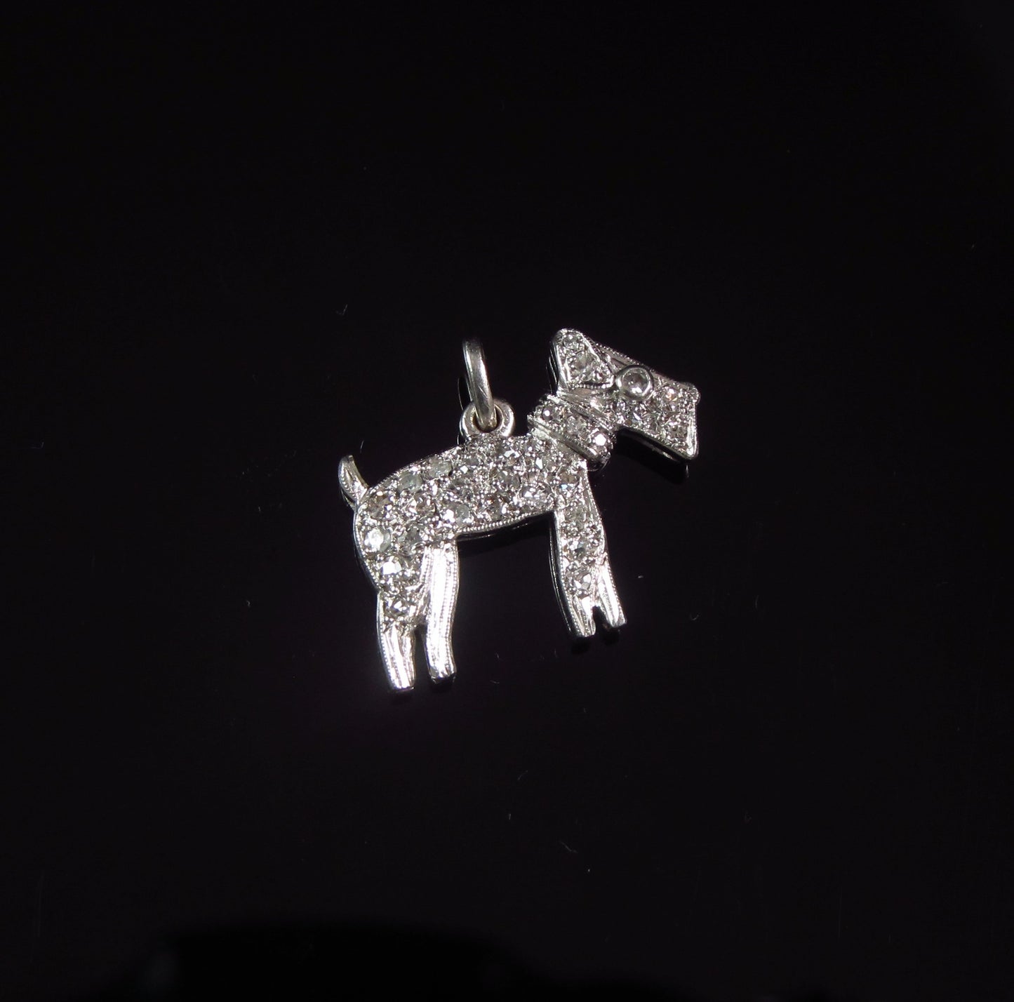 Antique Art Deco Platinum White Diamond Dog Charm