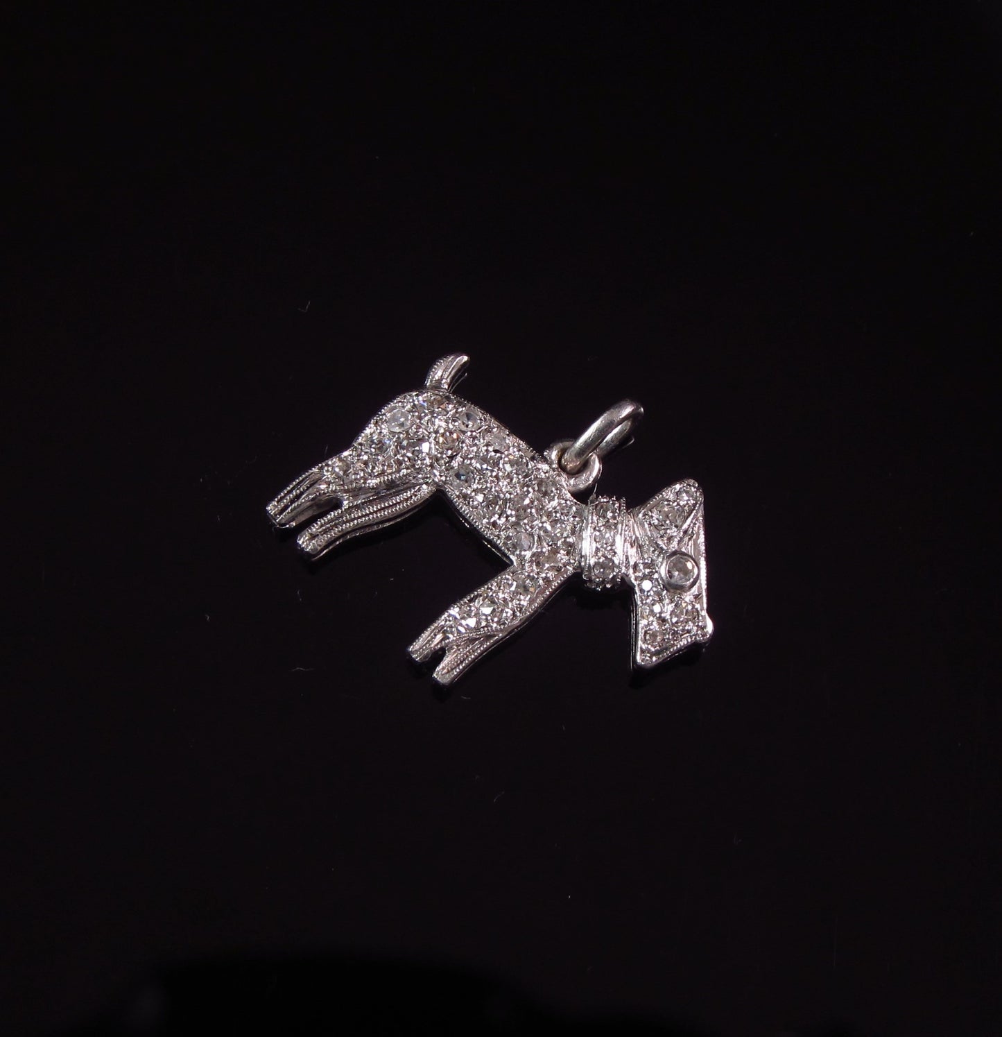 Antique Art Deco Platinum White Diamond Dog Charm