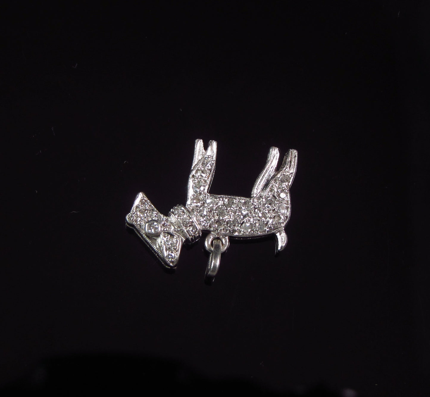 Antique Art Deco Platinum White Diamond Dog Charm