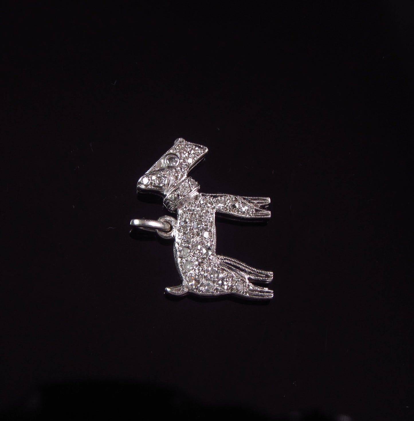 Antique Art Deco Platinum White Diamond Dog Charm