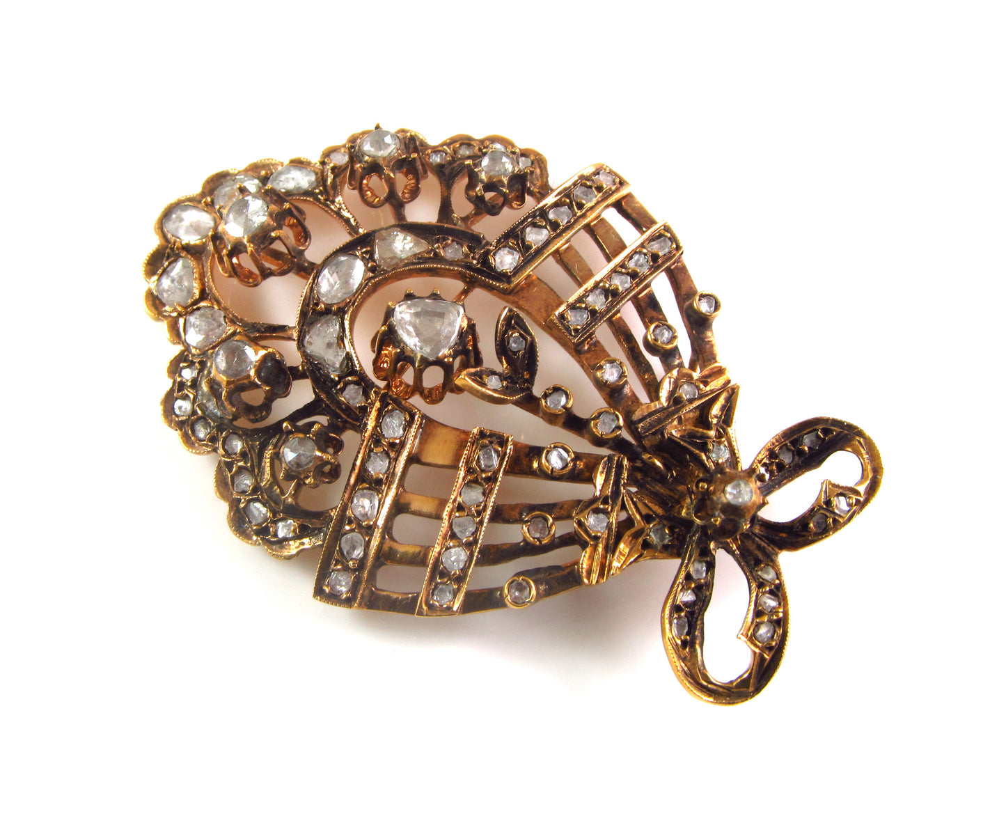 Large Antique 1890 Victorian Low Karat Gold Mixed Metals Old Cut Diamond Pendant