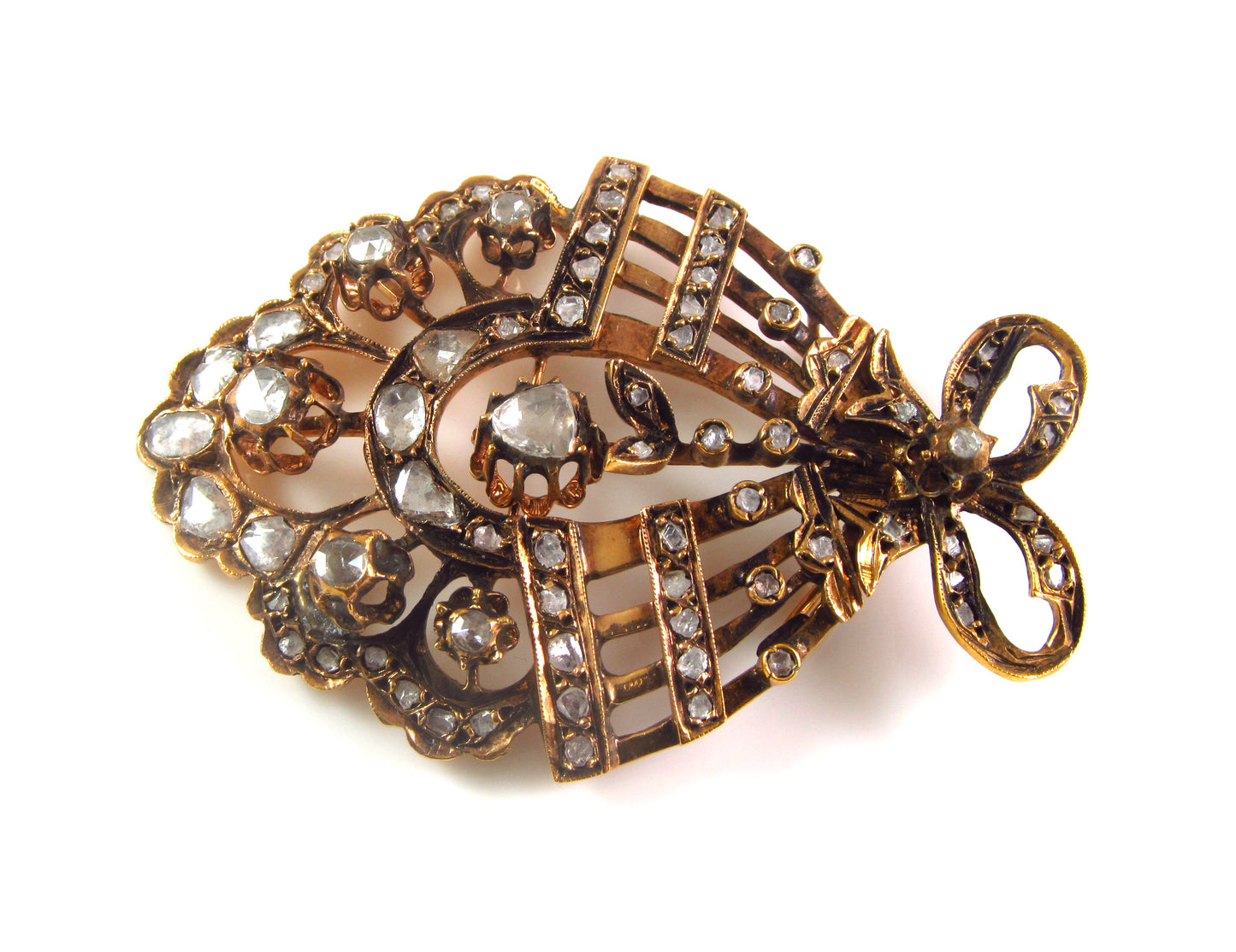 Large Antique 1890 Victorian Low Karat Gold Mixed Metals Old Cut Diamond Pendant