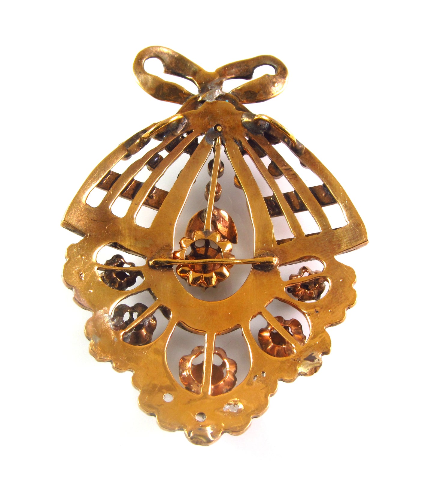 Large Antique 1890 Victorian Low Karat Gold Mixed Metals Old Cut Diamond Pendant