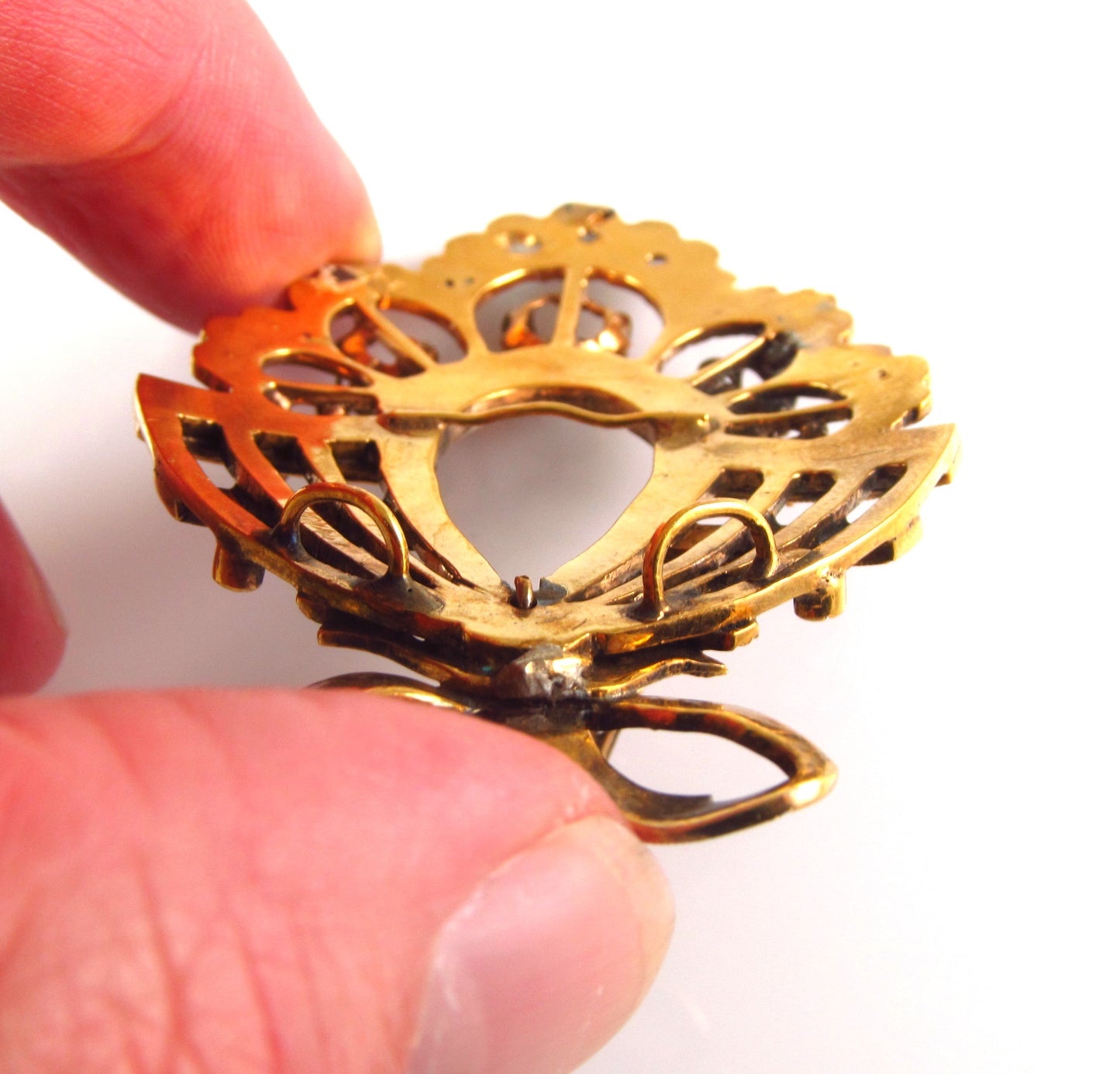 Large Antique 1890 Victorian Low Karat Gold Mixed Metals Old Cut Diamond Pendant
