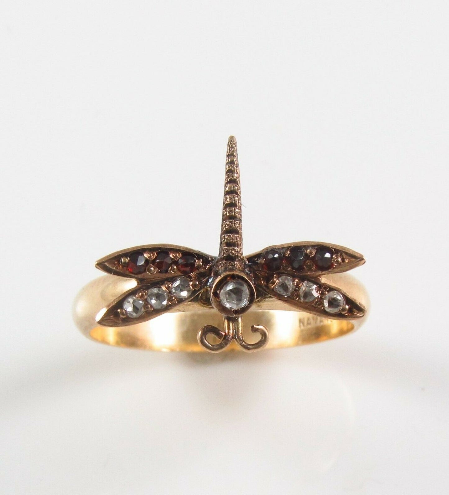 10k Gold Victorian Dragonfly Diamond & Garnet Insect Conversion Ring Size 6.25