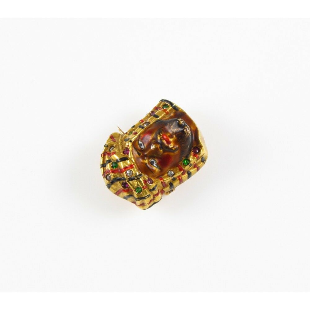 14K Gold Art Nouveau Enamel Gemstone Arab Sheik Brooch Watch Pin