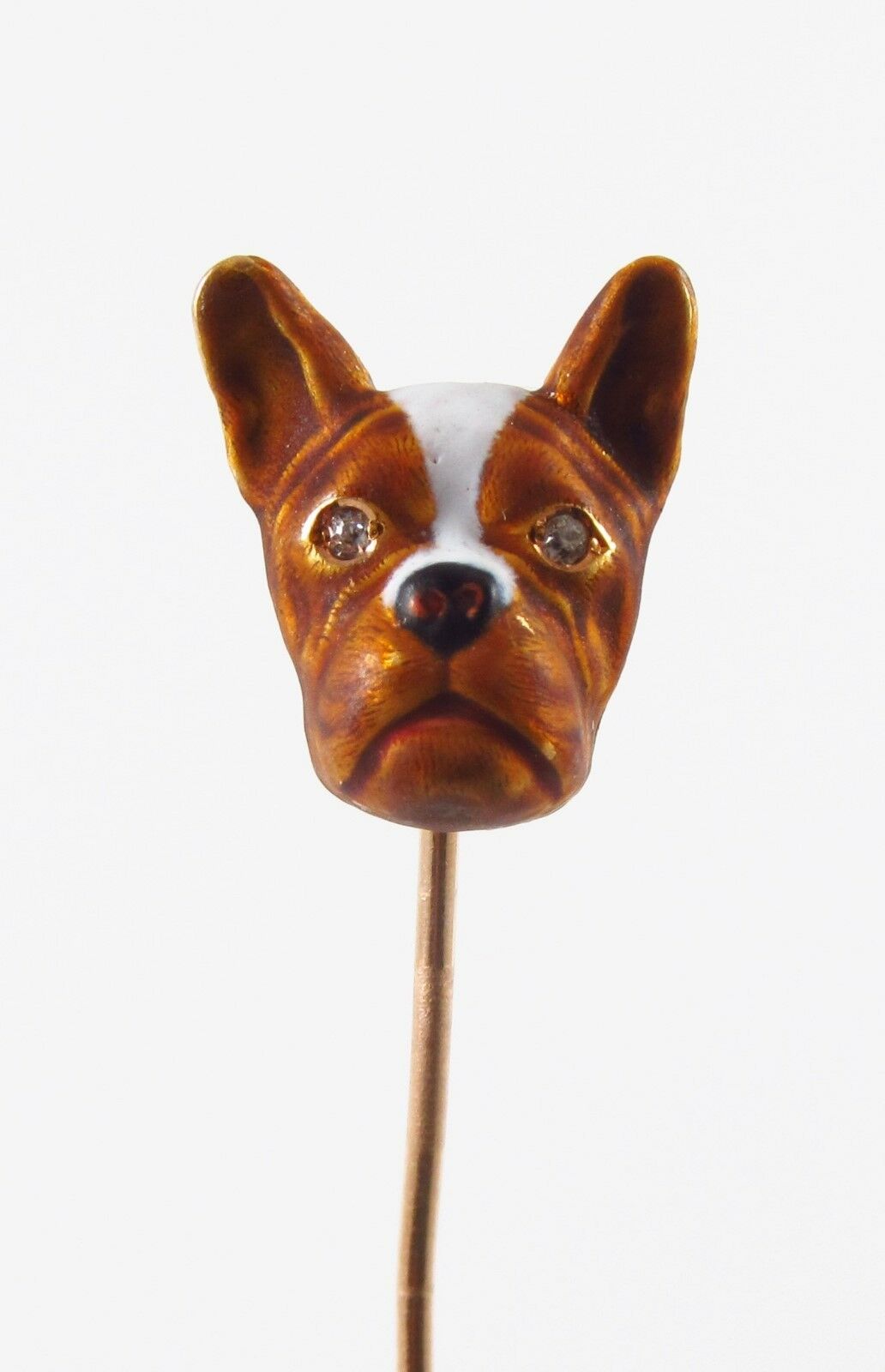 Art Nouveau 14K Gold Alling & Company Enamel French Bull Dog Stick Pin