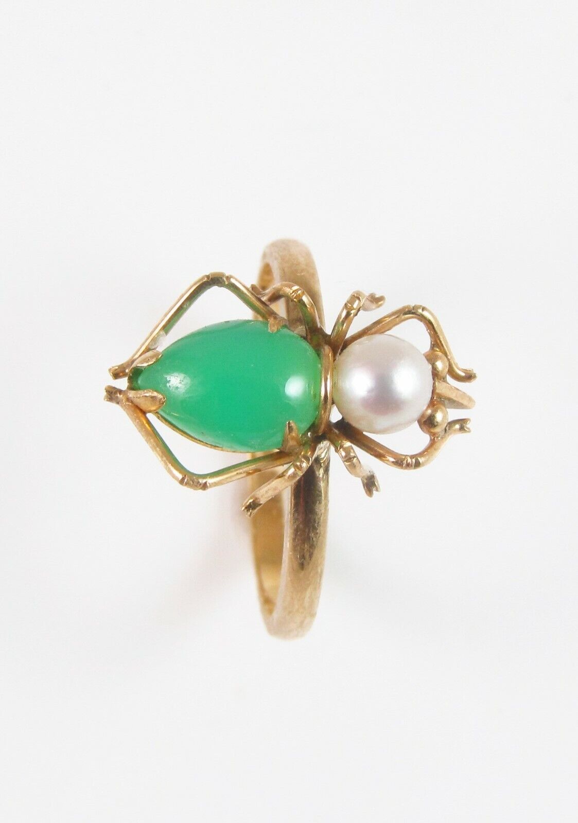 14k Gold Vintage Jade Jadeite & Pearl Spider Insect Conversion Ring Size 6.5