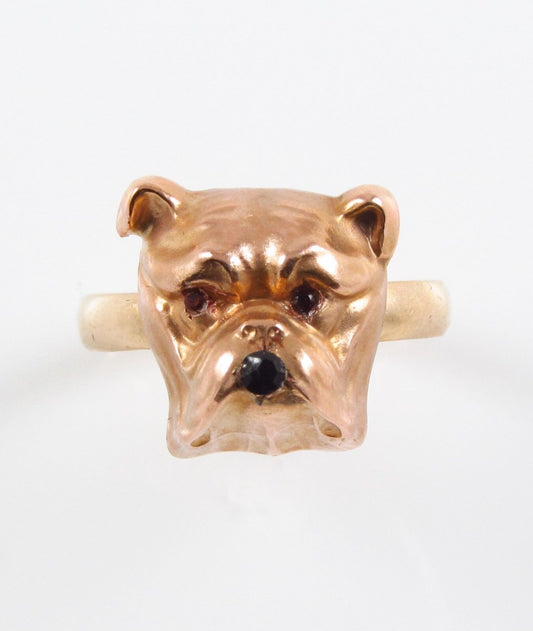Antique 14k gold Art Nouveau ruby sapphire bulldog conversion ring