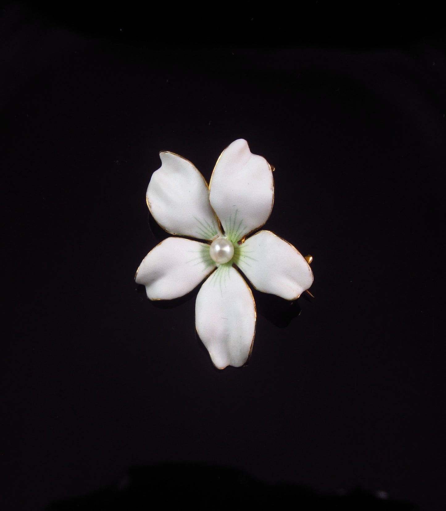 Antique Ladies 14K Gold Art Nouveau Enamel & Pearl Violet Flower Brooch Pendant