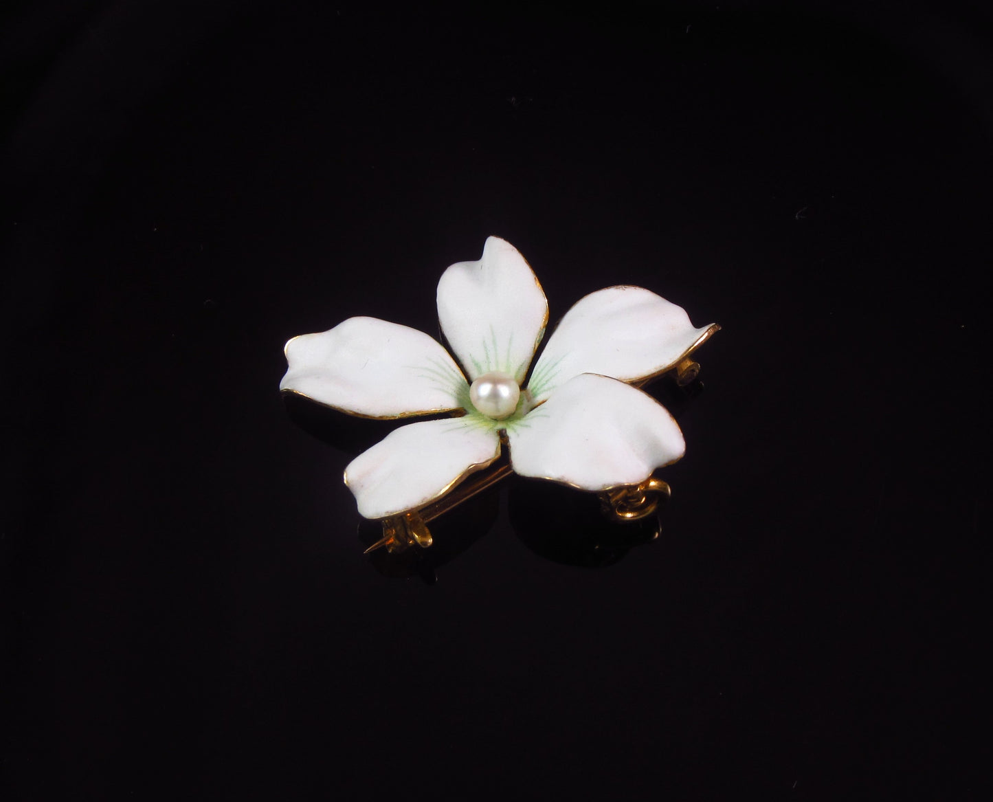 Antique Ladies 14K Gold Art Nouveau Enamel & Pearl Violet Flower Brooch Pendant