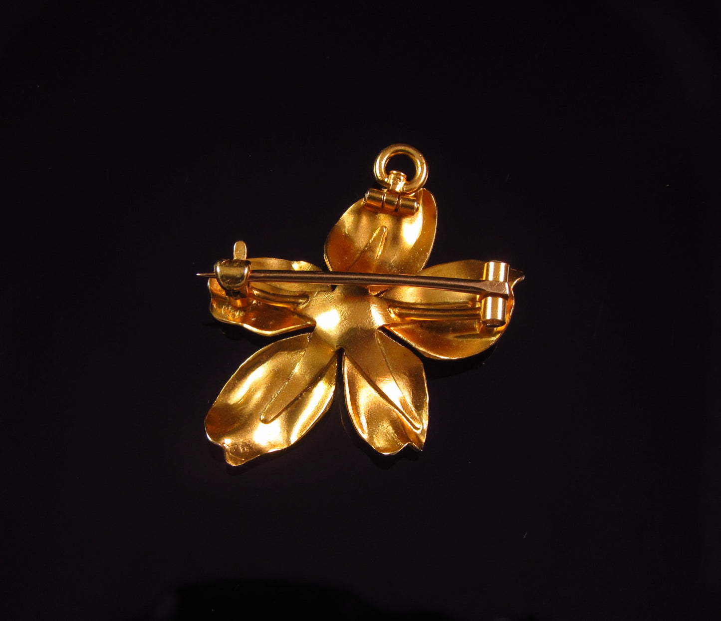 Antique Ladies 14K Gold Art Nouveau Enamel & Pearl Violet Flower Brooch Pendant