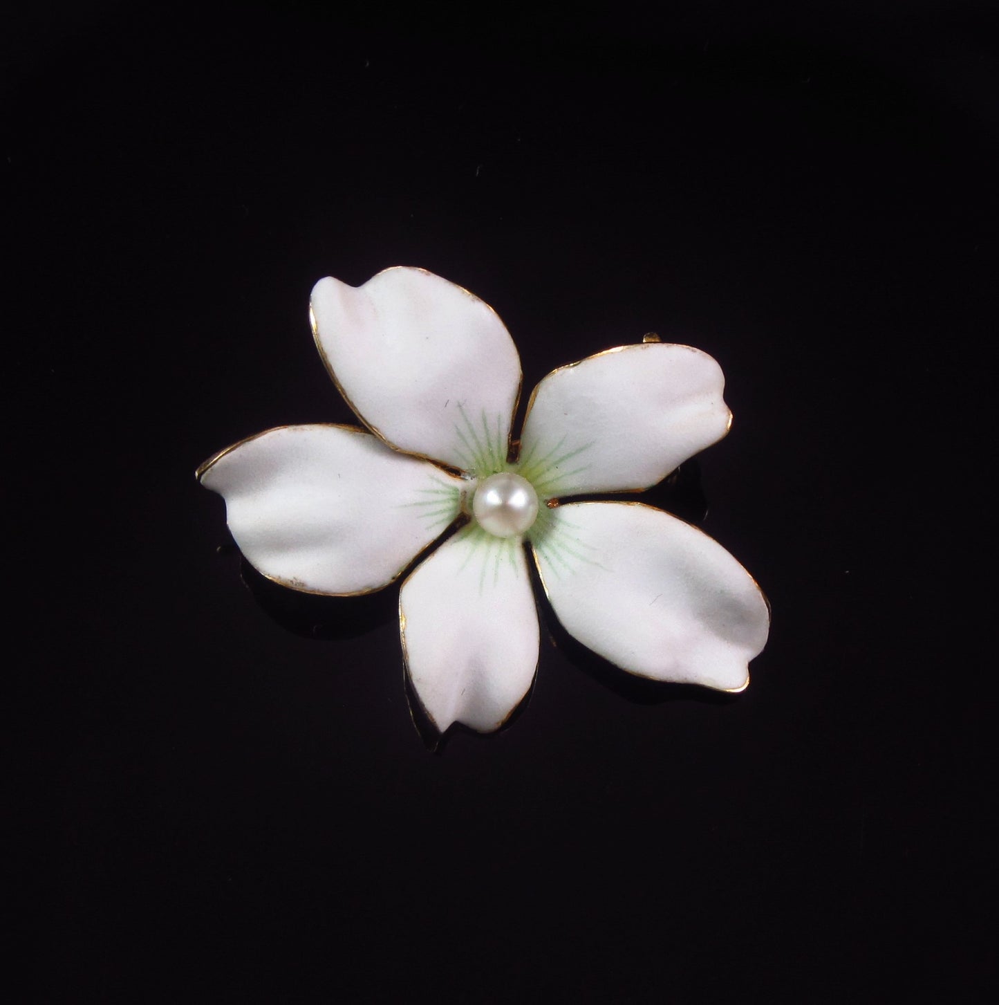 Antique 14k Gold Art Nouveau Enamel Pearl Violet Flower Brooch Pendant