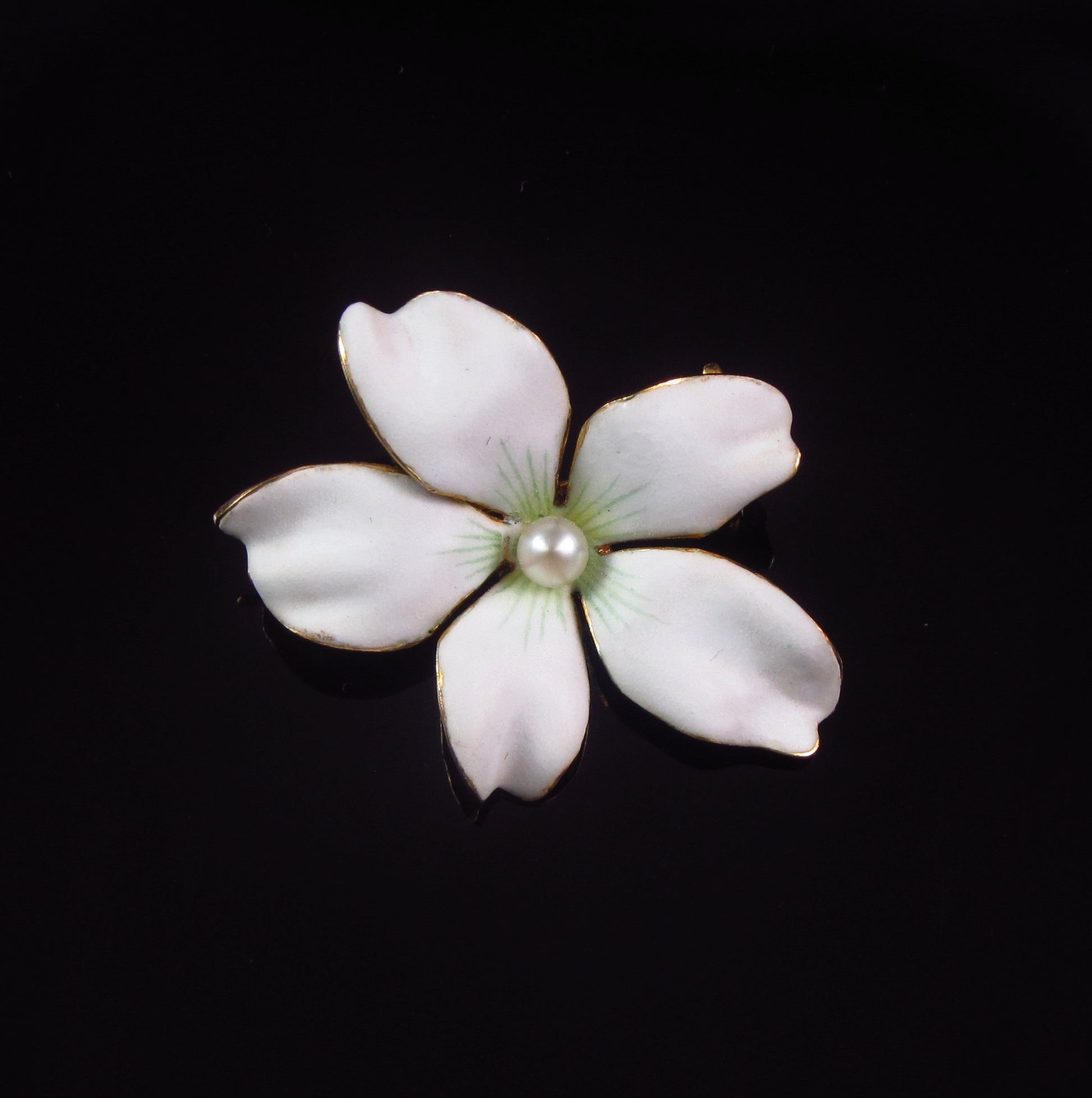 Antique 14k Gold Art Nouveau Enamel Pearl Violet Flower Brooch Pendant