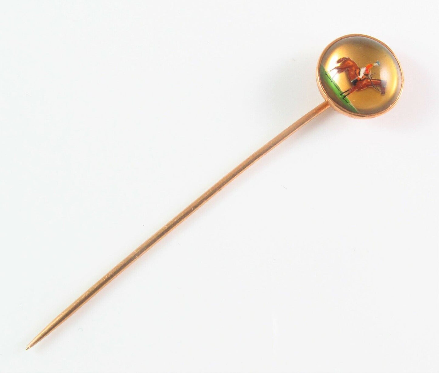Antique Victorian 14K Gold Reverse Carved Essex Crystal Equestrian Stick Pin