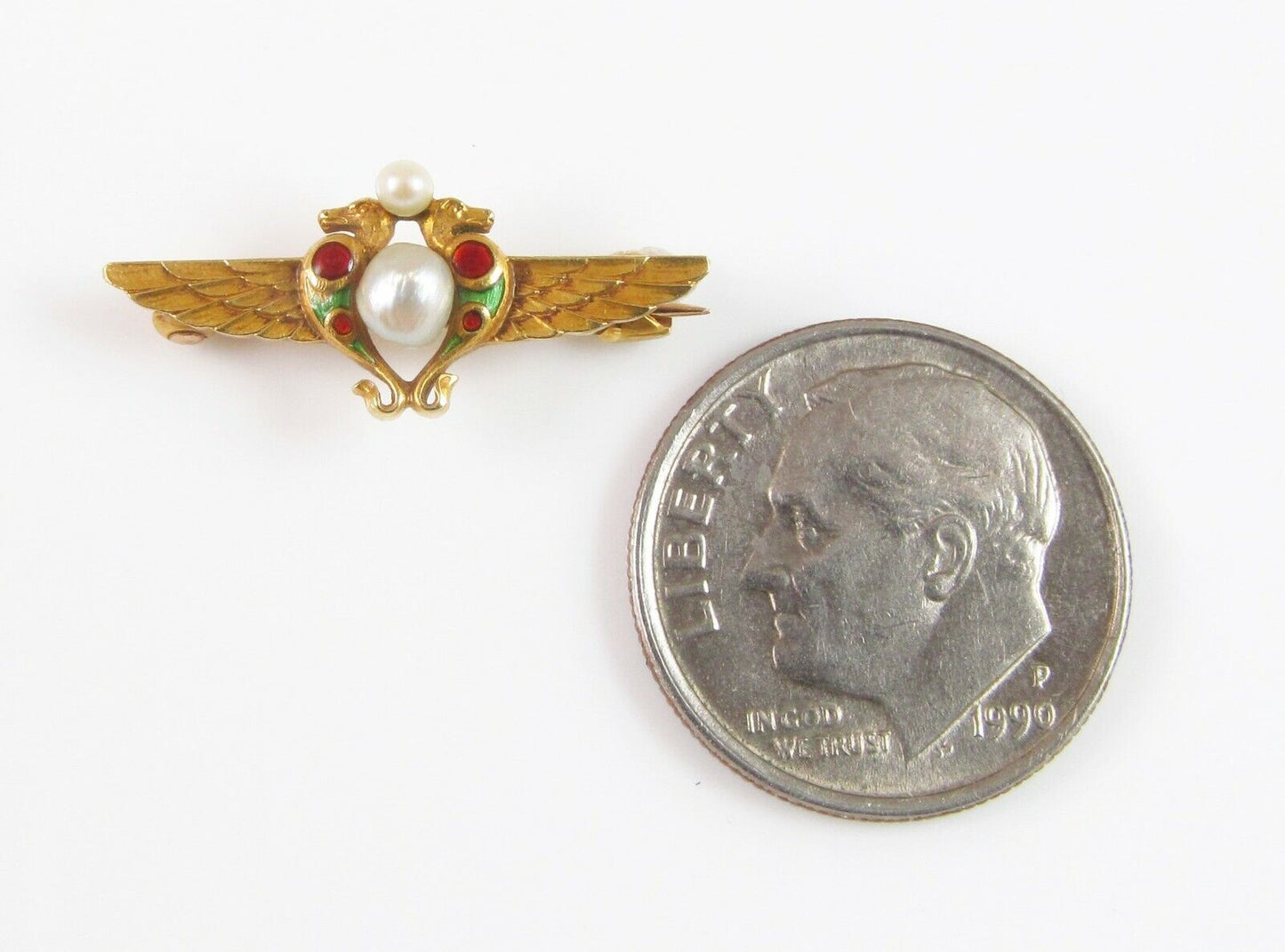 Antique 14k Gold Whiteside & Blank Enamel Egyptian Revival Serpents Brooch Pin