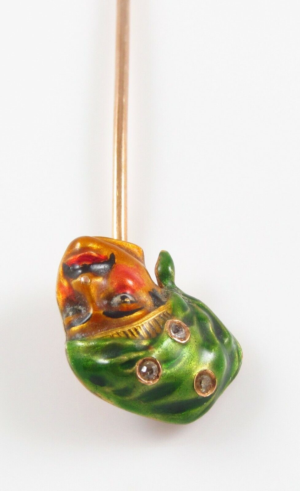 Antique 14k Gold Art Nouveau Polychrome Enamel & Diamond Pirate Stick Pin
