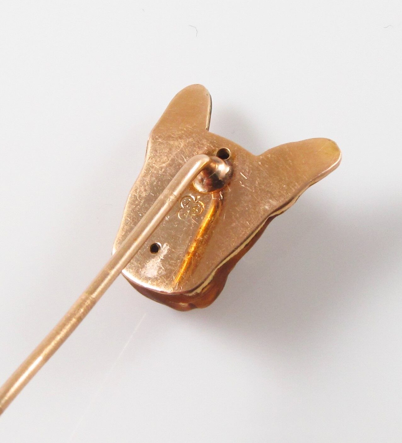 14k Gold Art Nouveau Alling & Co Enamel French Bull Dog Diamond Eyed Stick Pin