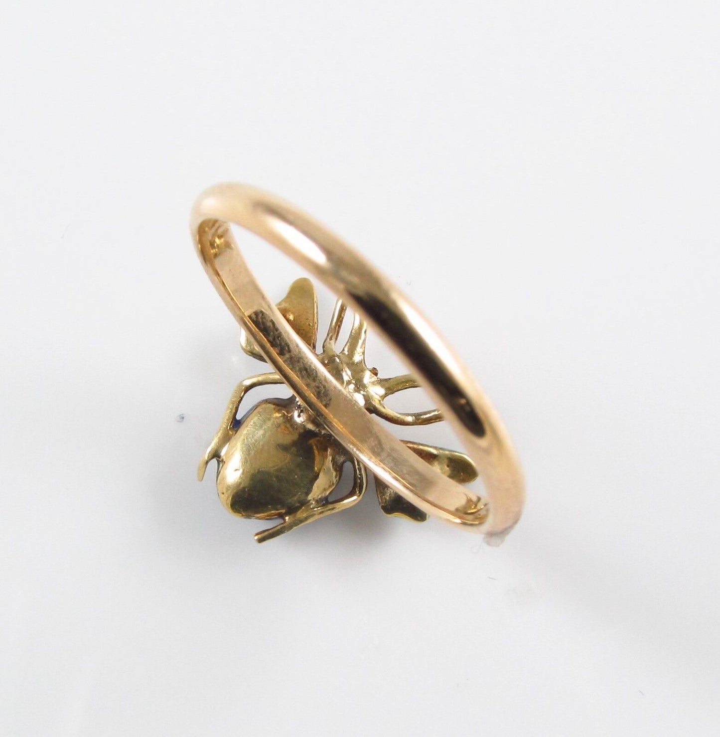 Vintage Ladies 14k Gold Blue Enamel Insect Bee Fly Conversion Ring Size 6.5