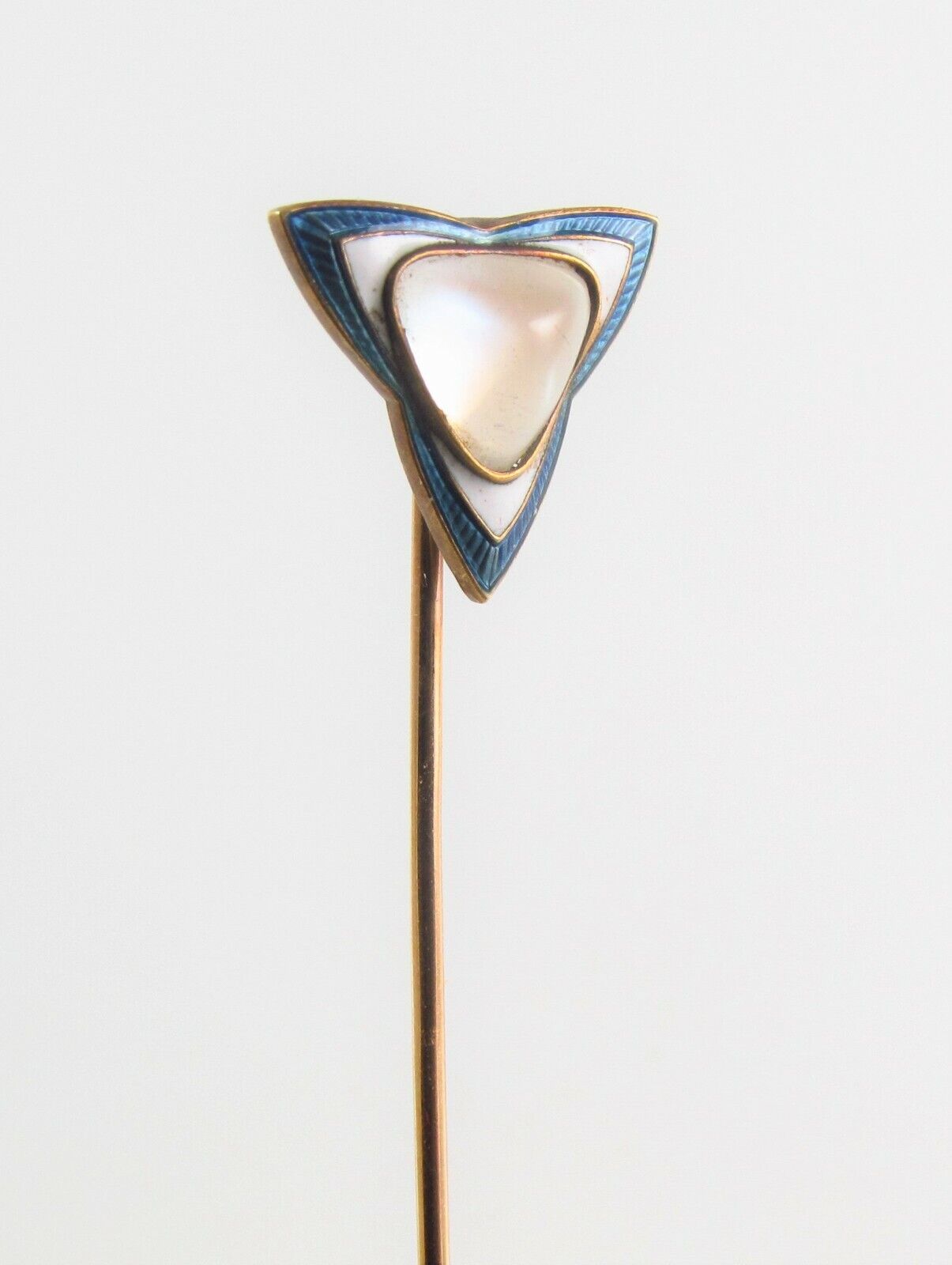 Antique 14k Gold Whiteside & Blank Guilloche Enamel Moonstone Stick Pin