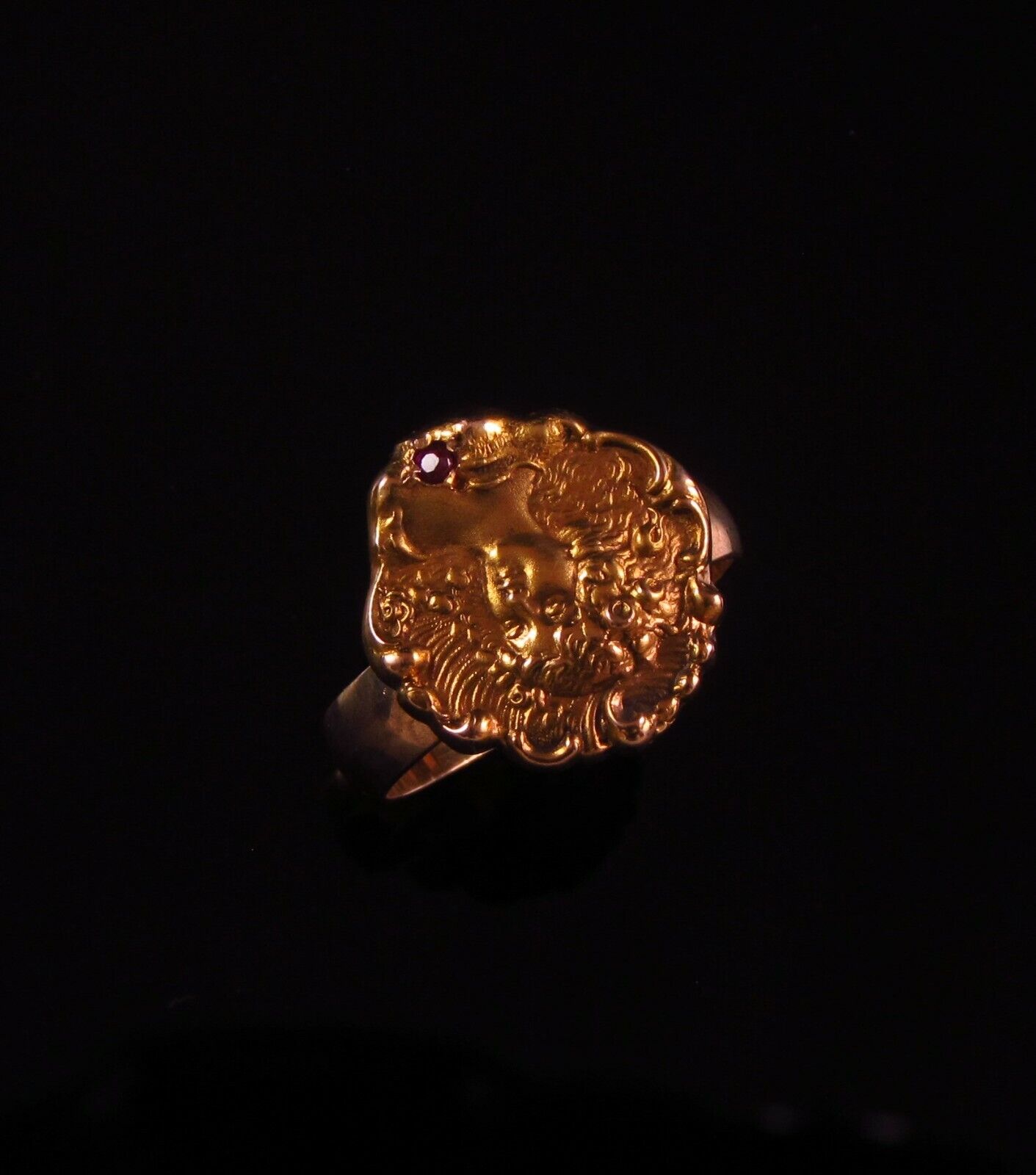 Antique 14k Gold Art Nouveau Mermaid Lady Ruby Conversion Ring Size 5.75